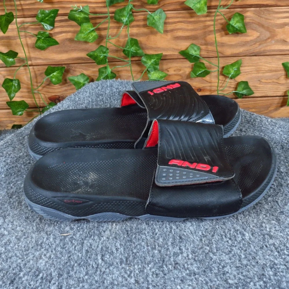 AND1 Swish 2.0 Mens Slide Sandals Size 7 Athletic Casual Black‎ Red Grey